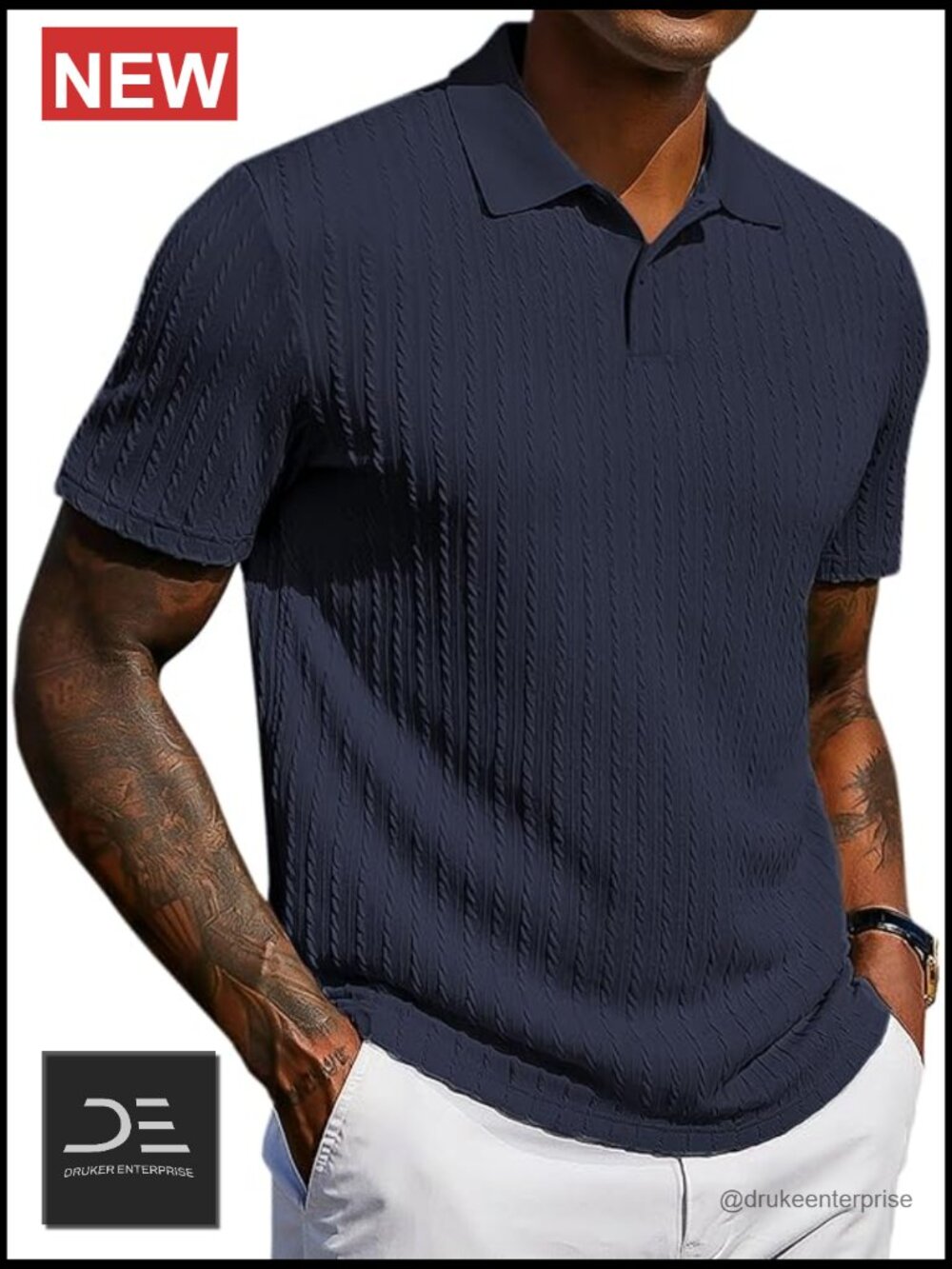 Textured Knit Short Sleeve Polo Shirt Casual Stretchy Golf
